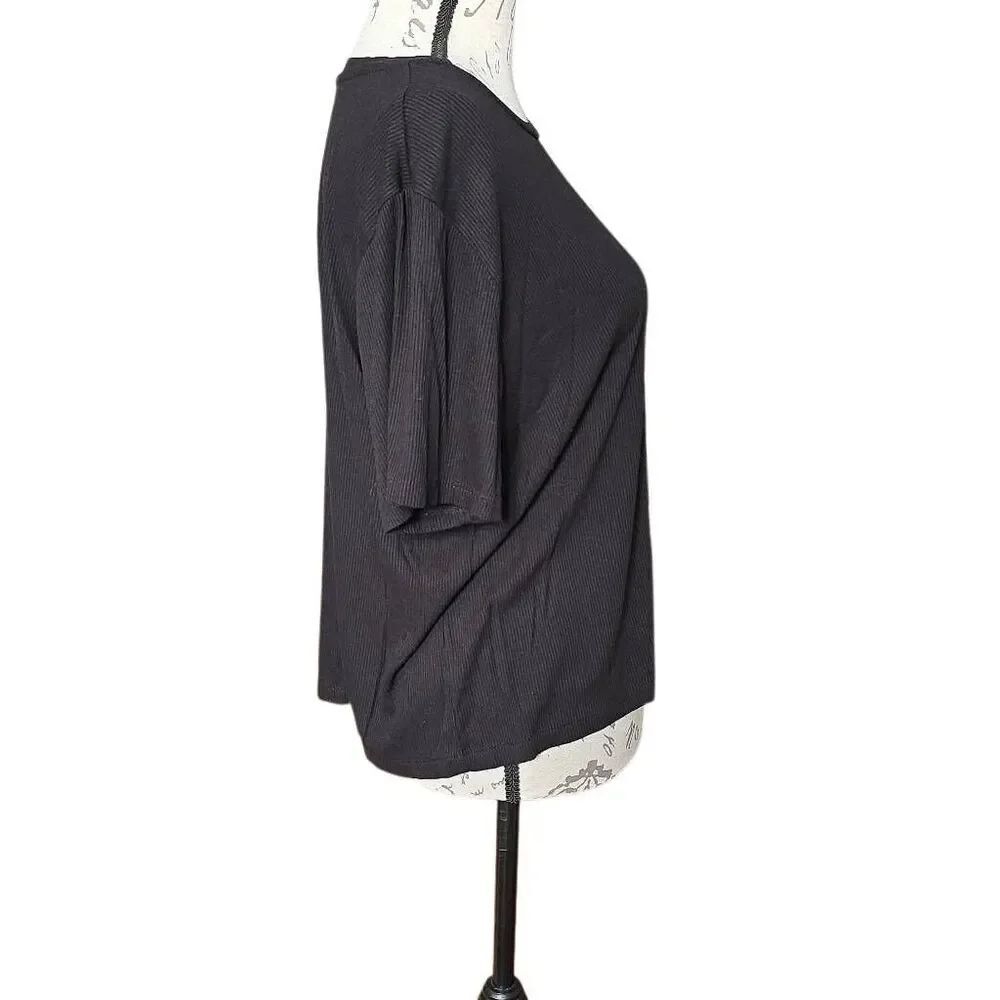 1.State Women's Size Large Black Ribbed Ringer Tee - Picture 3 of 6